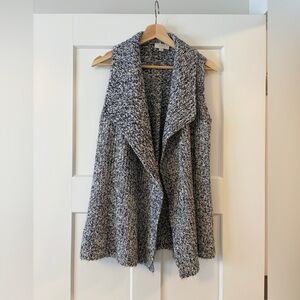 LOFT Navy and White Knit Sleeveless Cardigan